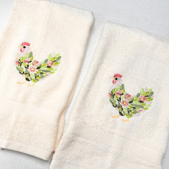 Chicken Towels Embroidered Hand Towel Set Hen Rooster Bathroom Home Farm Decor - Picture 10 of 13